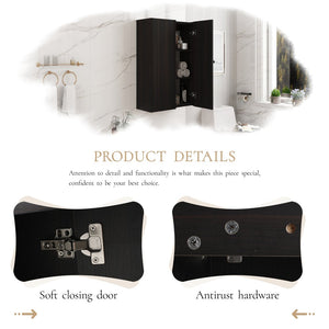 English Elm 24 Inch Dark Oak Wall Mounted Cabinet Soft Close Door Adjustable Shelves Bathroom Storage W1972S00037