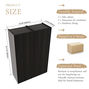 English Elm 24 Inch Dark Oak Wall Mounted Cabinet Soft Close Door Adjustable Shelves Bathroom Storage W1972S00037