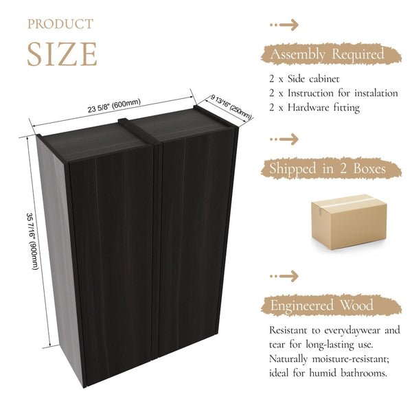 English Elm 24 Inch Dark Oak Wall Mounted Cabinet Soft Close Door Adjustable Shelves Bathroom Storage W1972S00037