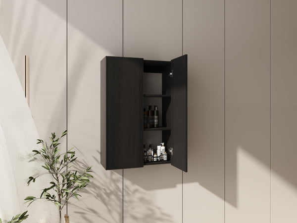 English Elm 24 Inch Dark Oak Wall Mounted Cabinet Soft Close Door Adjustable Shelves Bathroom Storage W1972S00037