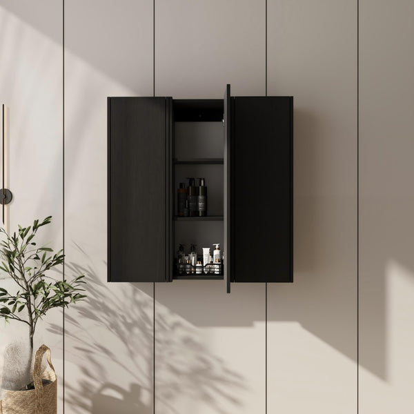 English Elm 36 Inch Wall Mounted Bathroom Cabinet Engineered Wood Soft Close Three Door Storage Dark Oak Side Cabinet Combination W1972S00038