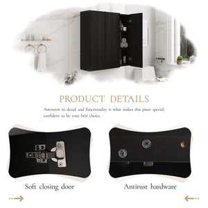 English Elm 36 Inch Wall Mounted Bathroom Cabinet Engineered Wood Soft Close Three Door Storage Dark Oak Side Cabinet Combination W1972S00038