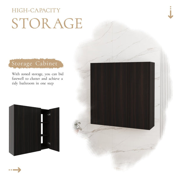 English Elm 36 Inch Wall Mounted Bathroom Cabinet Engineered Wood Soft Close Three Door Storage Dark Oak Side Cabinet Combination W1972S00038