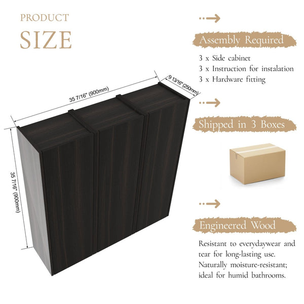 English Elm 36 Inch Wall Mounted Bathroom Cabinet Engineered Wood Soft Close Three Door Storage Dark Oak Side Cabinet Combination W1972S00038