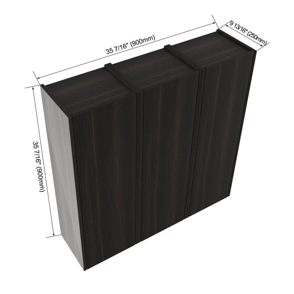 English Elm 36 Inch Wall Mounted Bathroom Cabinet Engineered Wood Soft Close Three Door Storage Dark Oak Side Cabinet Combination W1972S00038
