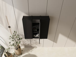 English Elm 36 Inch Wall Mounted Bathroom Cabinet Engineered Wood Soft Close Three Door Storage Dark Oak Side Cabinet Combination W1972S00038