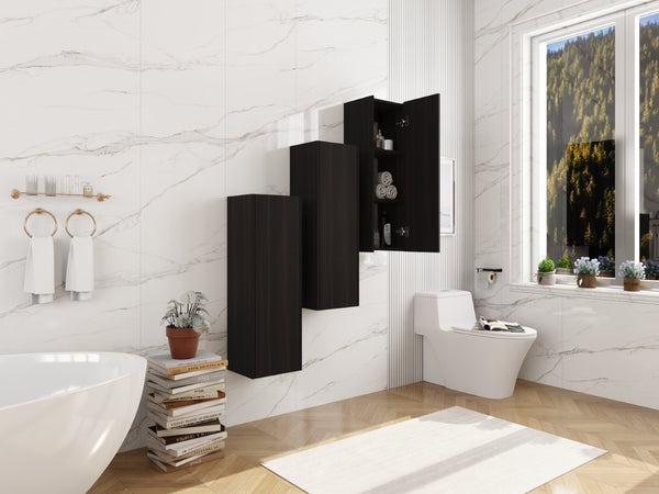 English Elm 36 Inch Wall Mounted Bathroom Cabinet Engineered Wood Soft Close Three Door Storage Dark Oak Side Cabinet Combination W1972S00038