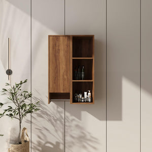 English Elm 24 Inch Wall Mounted Cabinet with Open Shelving Soft Close Door Brown Ebony Finish W1972S00039