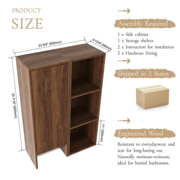 English Elm 24 Inch Wall Mounted Cabinet with Open Shelving Soft Close Door Brown Ebony Finish W1972S00039