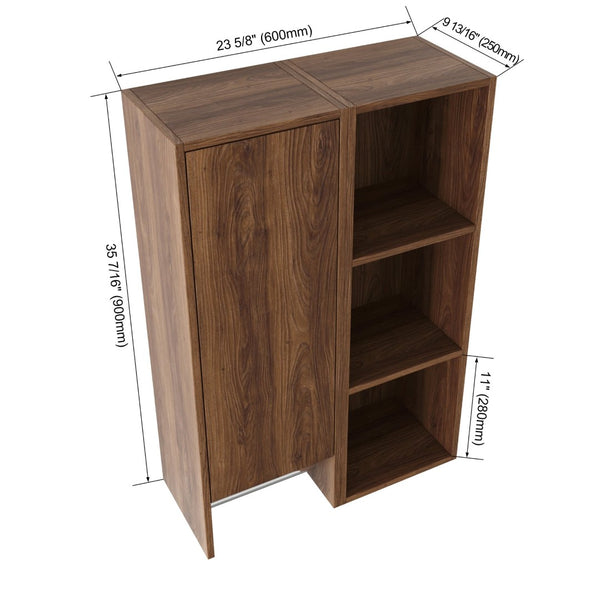 English Elm 24 Inch Wall Mounted Cabinet with Open Shelving Soft Close Door Brown Ebony Finish W1972S00039
