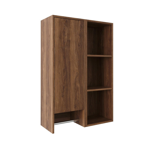English Elm 24 Inch Wall Mounted Cabinet with Open Shelving Soft Close Door Brown Ebony Finish W1972S00039