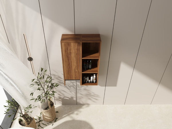 English Elm 24 Inch Wall Mounted Cabinet with Open Shelving Soft Close Door Brown Ebony Finish W1972S00039