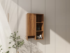 English Elm 24 Inch Wall Mounted Cabinet with Open Shelving Soft Close Door Brown Ebony Finish W1972S00039