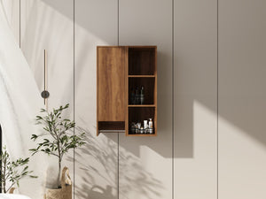 English Elm 24 Inch Wall Mounted Cabinet with Open Shelving Soft Close Door Brown Ebony Finish W1972S00039