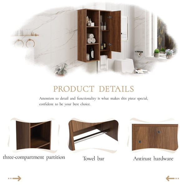English Elm 24 Inch Wall Mounted Cabinet with Open Shelving Soft Close Door Brown Ebony Finish W1972S00039