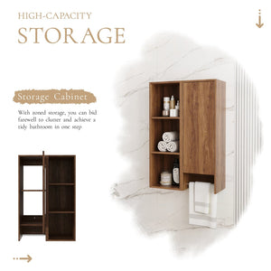 English Elm 24 Inch Wall Mounted Cabinet with Open Shelving Soft Close Door Brown Ebony Finish W1972S00039