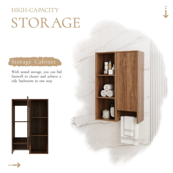 English Elm 24 Inch Wall Mounted Cabinet with Open Shelving Soft Close Door Brown Ebony Finish W1972S00039