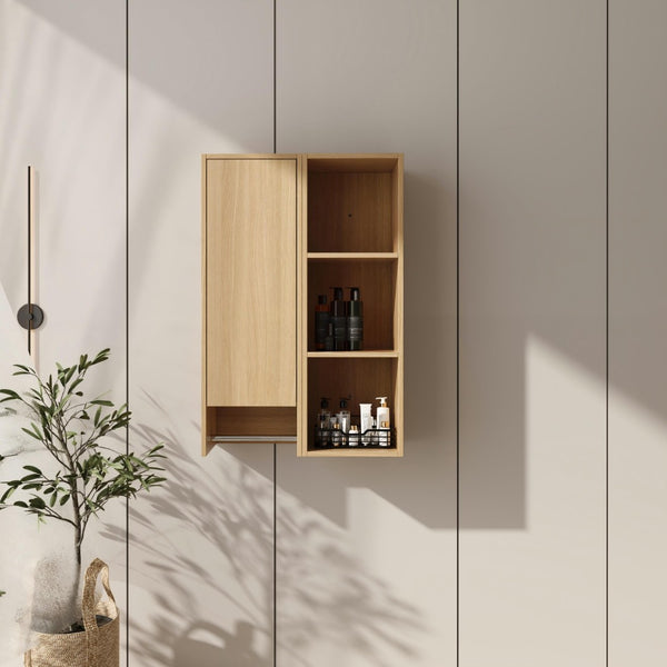 English Elm 24 Inch Oak Wall Cabinet with Open Shelves and Soft Close Door for Compact Spaces W1972S00040