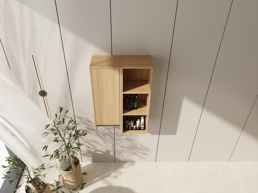 English Elm 24 Inch Oak Wall Cabinet with Open Shelves and Soft Close Door for Compact Spaces W1972S00040