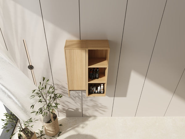 English Elm 24 Inch Oak Wall Cabinet with Open Shelves and Soft Close Door for Compact Spaces W1972S00040