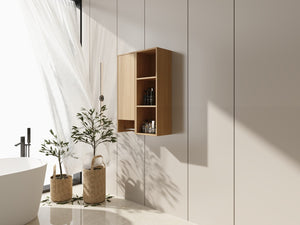 English Elm 24 Inch Oak Wall Cabinet with Open Shelves and Soft Close Door for Compact Spaces W1972S00040