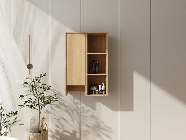 English Elm 24 Inch Oak Wall Cabinet with Open Shelves and Soft Close Door for Compact Spaces W1972S00040