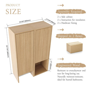 English Elm 24 Inch Wall Mounted Oak Bathroom Cabinet with Soft Close Door and Built in Towel Rack W1972S00041