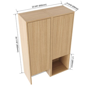 English Elm 24 Inch Wall Mounted Oak Bathroom Cabinet with Soft Close Door and Built in Towel Rack W1972S00041
