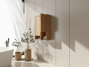English Elm 24 Inch Wall Mounted Oak Bathroom Cabinet with Soft Close Door and Built in Towel Rack W1972S00041