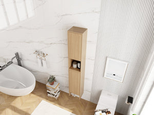 English Elm 24 Inch Wall Mounted Oak Bathroom Cabinet with Soft Close Door and Built in Towel Rack W1972S00041