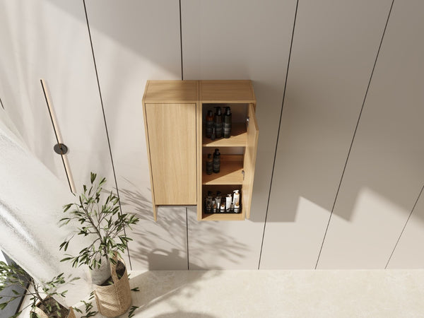 English Elm 24 Inch Wall Mounted Oak Bathroom Cabinet with Soft Close Door and Built in Towel Rack W1972S00041