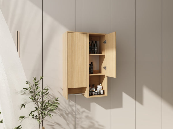English Elm 24 Inch Wall Mounted Oak Bathroom Cabinet with Soft Close Door and Built in Towel Rack W1972S00041
