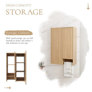 English Elm 24 Inch Floating Oak Wall Cabinet with Soft Close Doors Towel Bar and Interior Shelving W1972S00042
