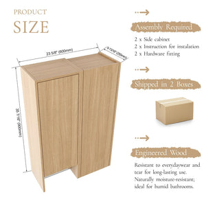 English Elm 24 Inch Floating Oak Wall Cabinet with Soft Close Doors Towel Bar and Interior Shelving W1972S00042