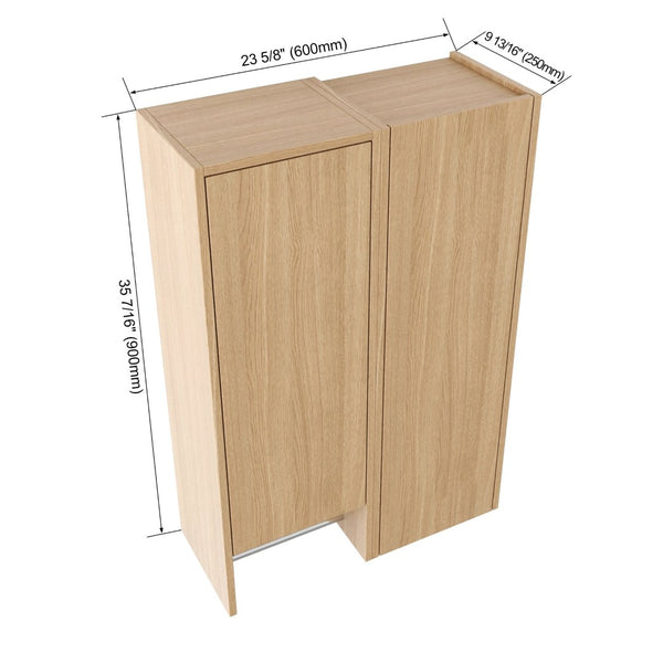 English Elm 24 Inch Floating Oak Wall Cabinet with Soft Close Doors Towel Bar and Interior Shelving W1972S00042