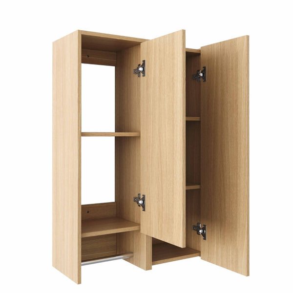 English Elm 24 Inch Floating Oak Wall Cabinet with Soft Close Doors Towel Bar and Interior Shelving W1972S00042