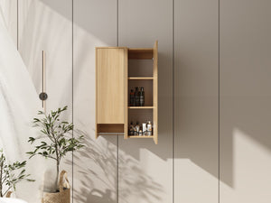 English Elm 24 Inch Floating Oak Wall Cabinet with Soft Close Doors Towel Bar and Interior Shelving W1972S00042