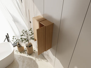 English Elm 24 Inch Floating Oak Wall Cabinet with Soft Close Doors Towel Bar and Interior Shelving W1972S00042