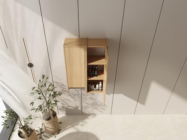 English Elm 24 Inch Floating Oak Wall Cabinet with Soft Close Doors Towel Bar and Interior Shelving W1972S00042