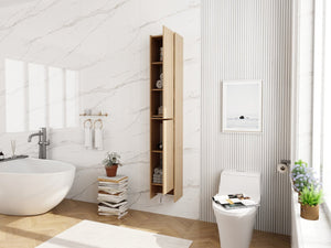 English Elm 24 Inch Floating Oak Wall Cabinet with Soft Close Doors Towel Bar and Interior Shelving W1972S00042