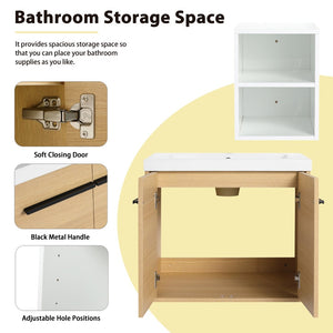 English Elm 36 Inch Floating Bathroom Vanity Wood Grain Resin Sink Soft Close Modern Storage W1972S00043
