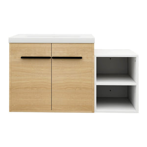 English Elm 36 Inch Floating Bathroom Vanity Wood Grain Resin Sink Soft Close Modern Storage W1972S00043