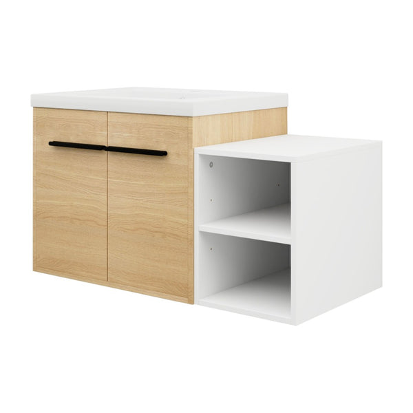 English Elm 36 Inch Floating Bathroom Vanity Wood Grain Resin Sink Soft Close Modern Storage W1972S00043