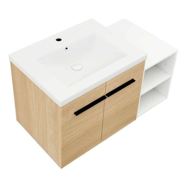 English Elm 36 Inch Floating Bathroom Vanity Wood Grain Resin Sink Soft Close Modern Storage W1972S00043