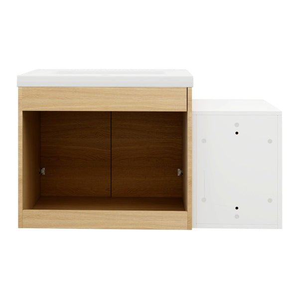 English Elm 36 Inch Floating Bathroom Vanity Wood Grain Resin Sink Soft Close Modern Storage W1972S00043