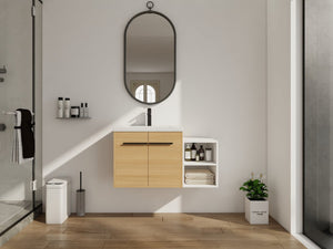 English Elm 36 Inch Floating Bathroom Vanity Wood Grain Resin Sink Soft Close Modern Storage W1972S00043