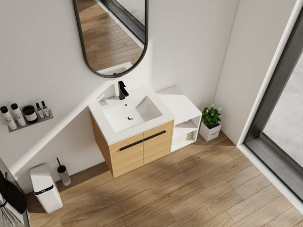 English Elm 36 Inch Floating Bathroom Vanity Wood Grain Resin Sink Soft Close Modern Storage W1972S00043