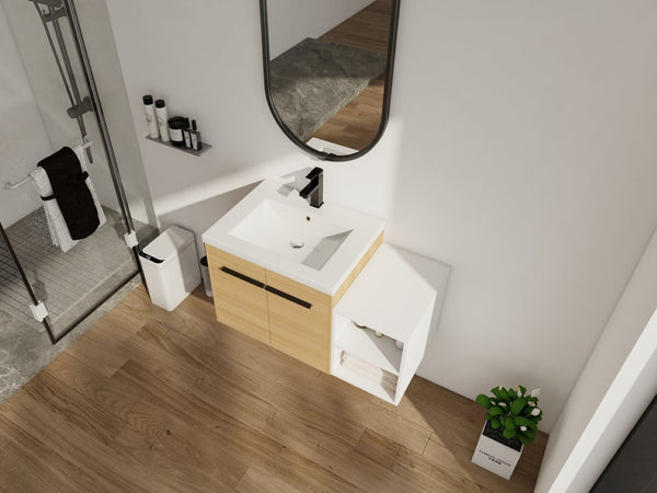 English Elm 36 Inch Floating Bathroom Vanity Wood Grain Resin Sink Soft Close Modern Storage W1972S00043