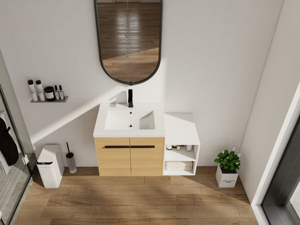 English Elm 36 Inch Floating Bathroom Vanity Wood Grain Resin Sink Soft Close Modern Storage W1972S00043