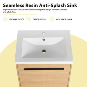 English Elm 36 Inch Floating Bathroom Vanity Wood Grain Resin Sink Soft Close Modern Storage W1972S00043